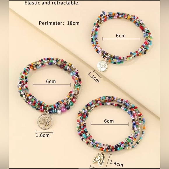 ✨NEW✨ Rainbow 🌈 Colorful Beaded Tree of life leaf layered Charm Bracelet - Picture 4 of 4
